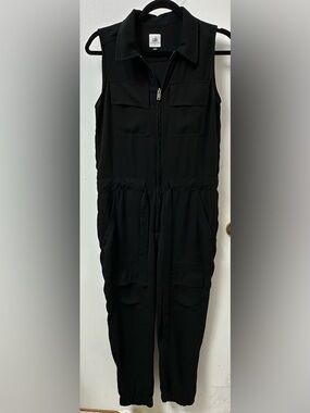 CAbi Black Sleeveless Zip-Front Utility Jumpsuit